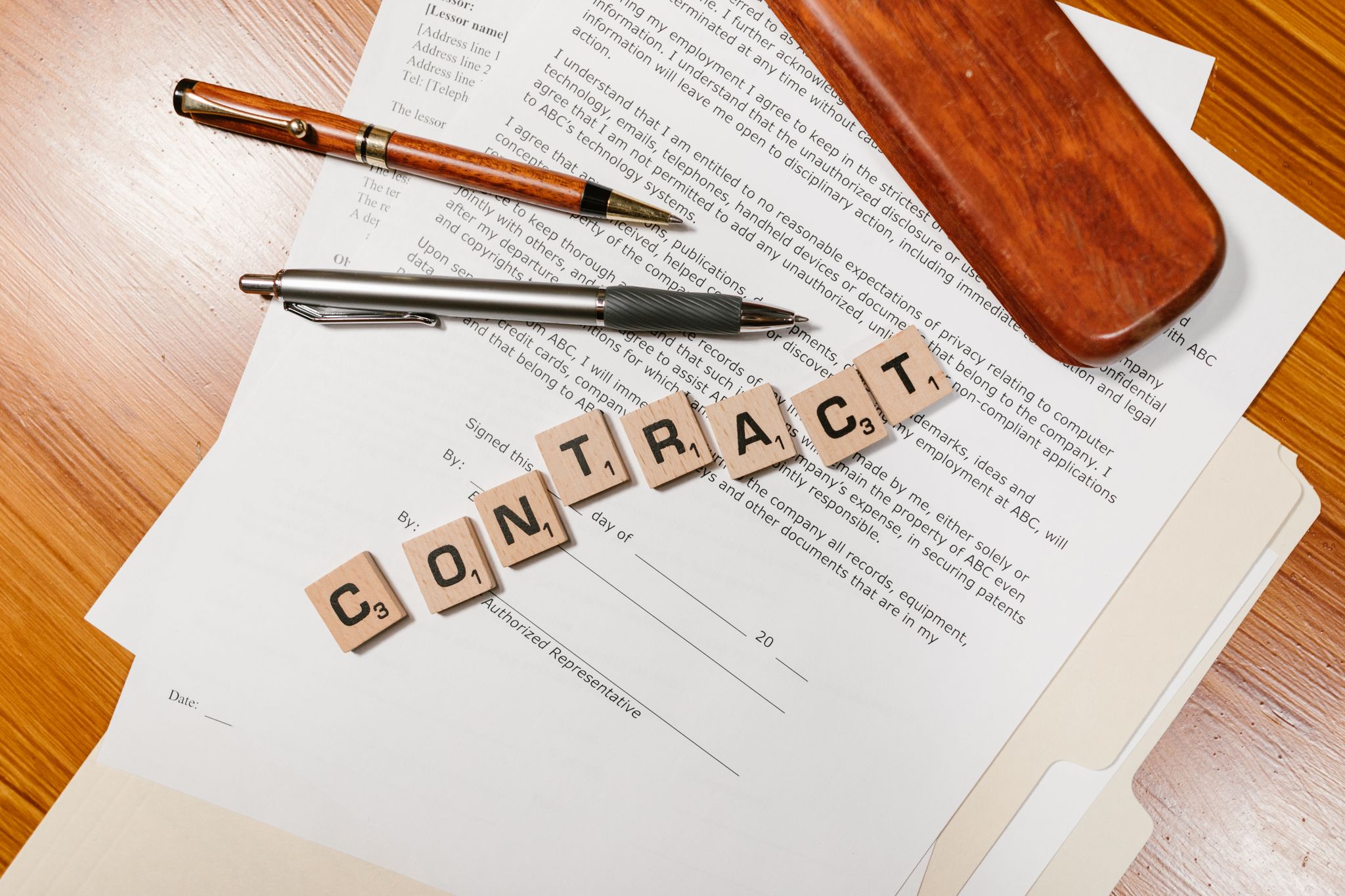 Contract documents prepared for notarization by a professional mobile notary in Arizona