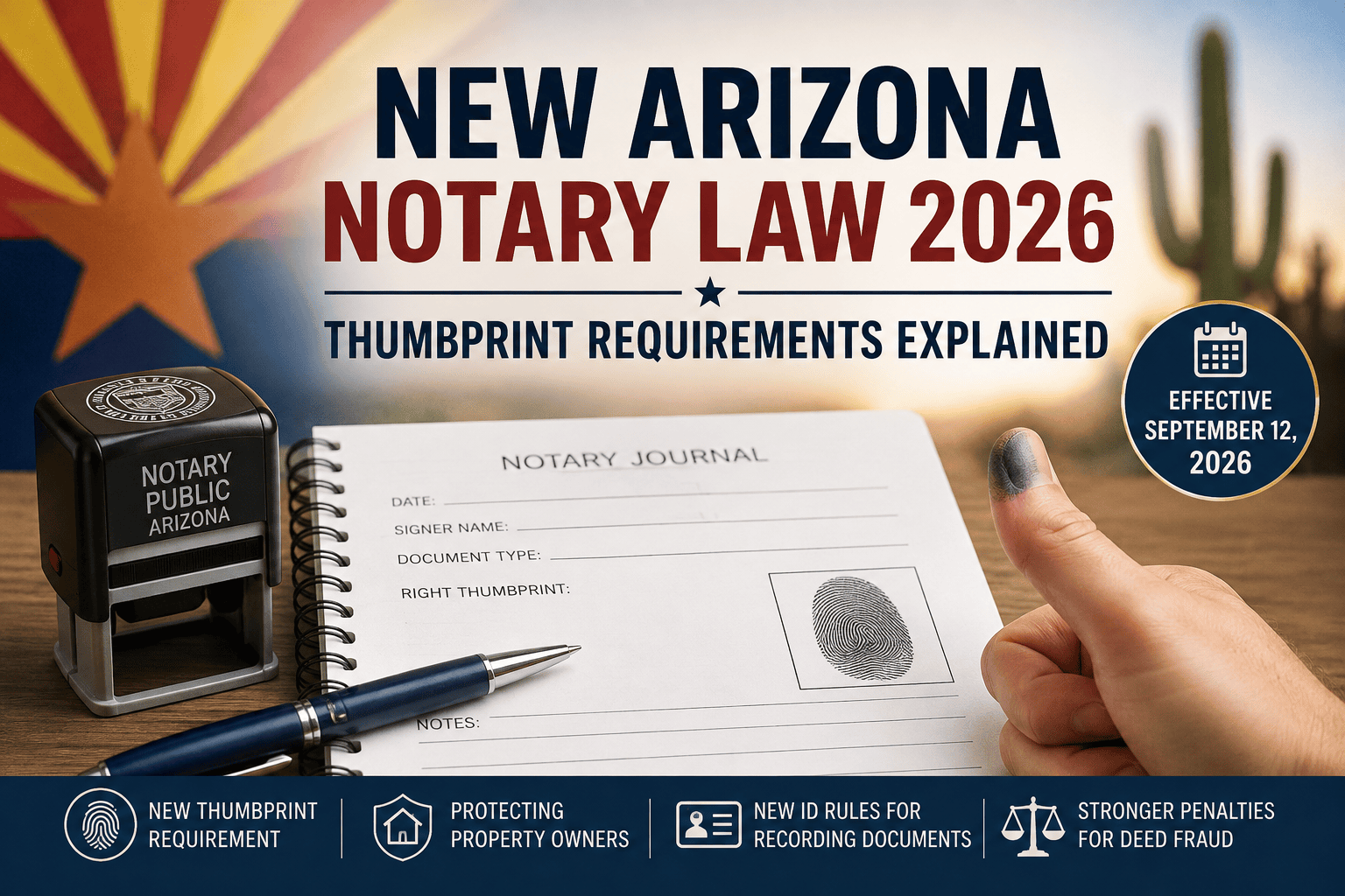 Arizona notary law 2026 thumbprint requirement for powers of attorney and real estate documents