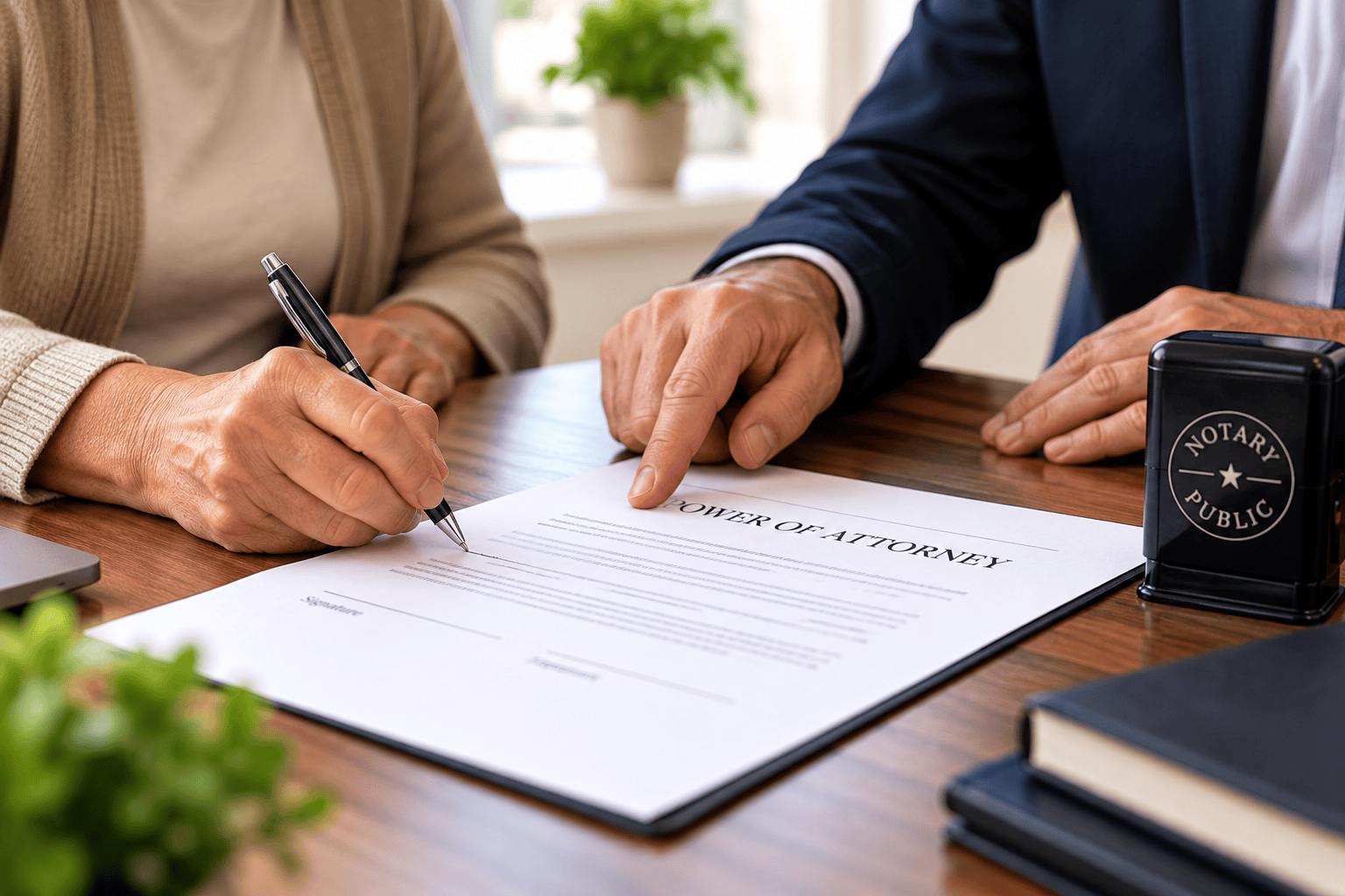 Mobile notary assisting a client signing a Power of Attorney in Arizona